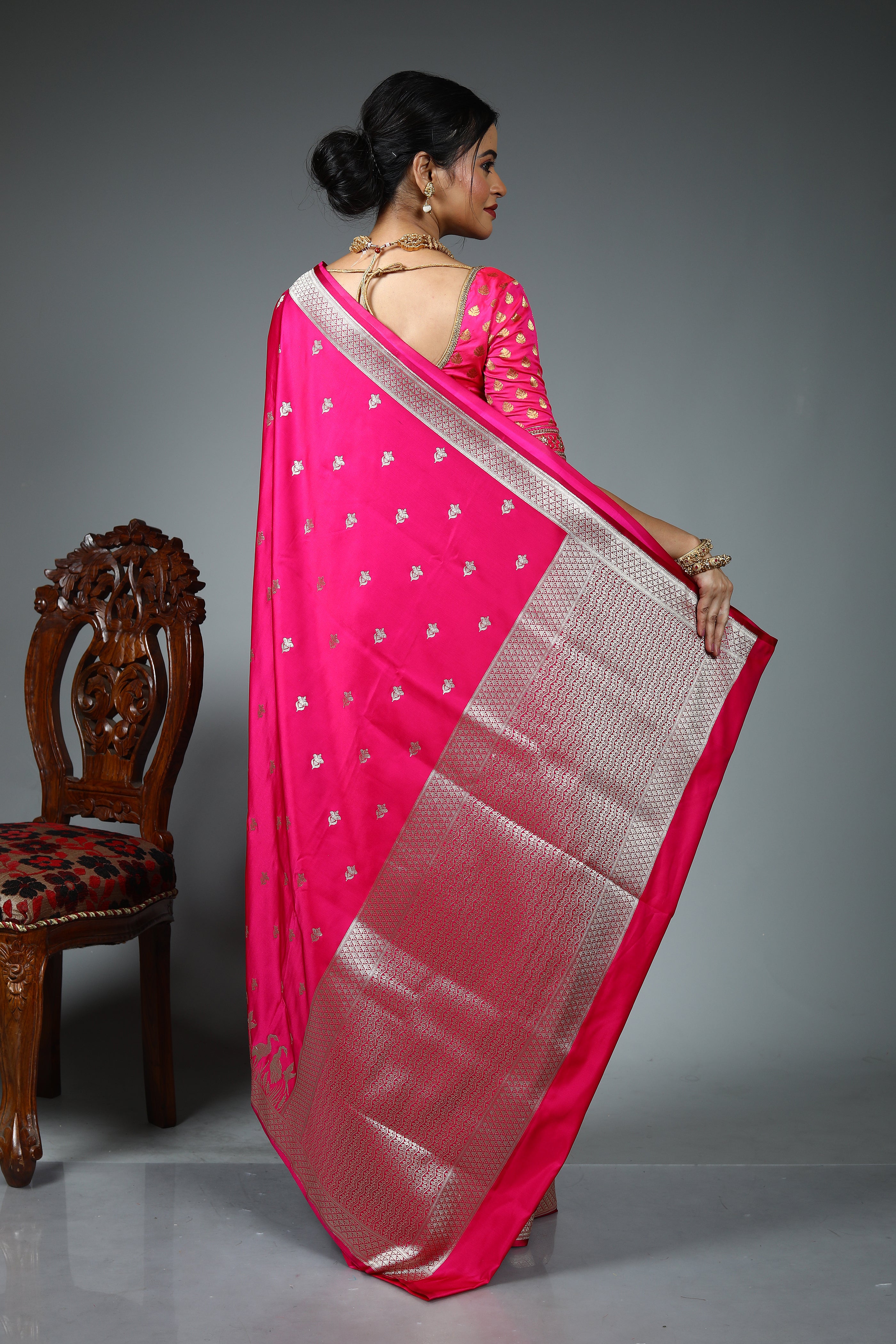 Deep Pink Blended Katan Silk Saree