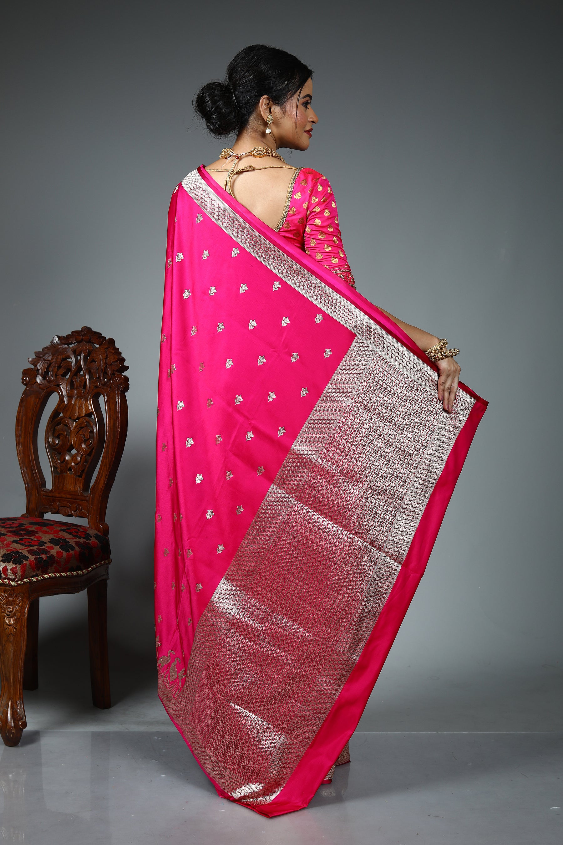 Deep Pink Blended Katan Silk Saree