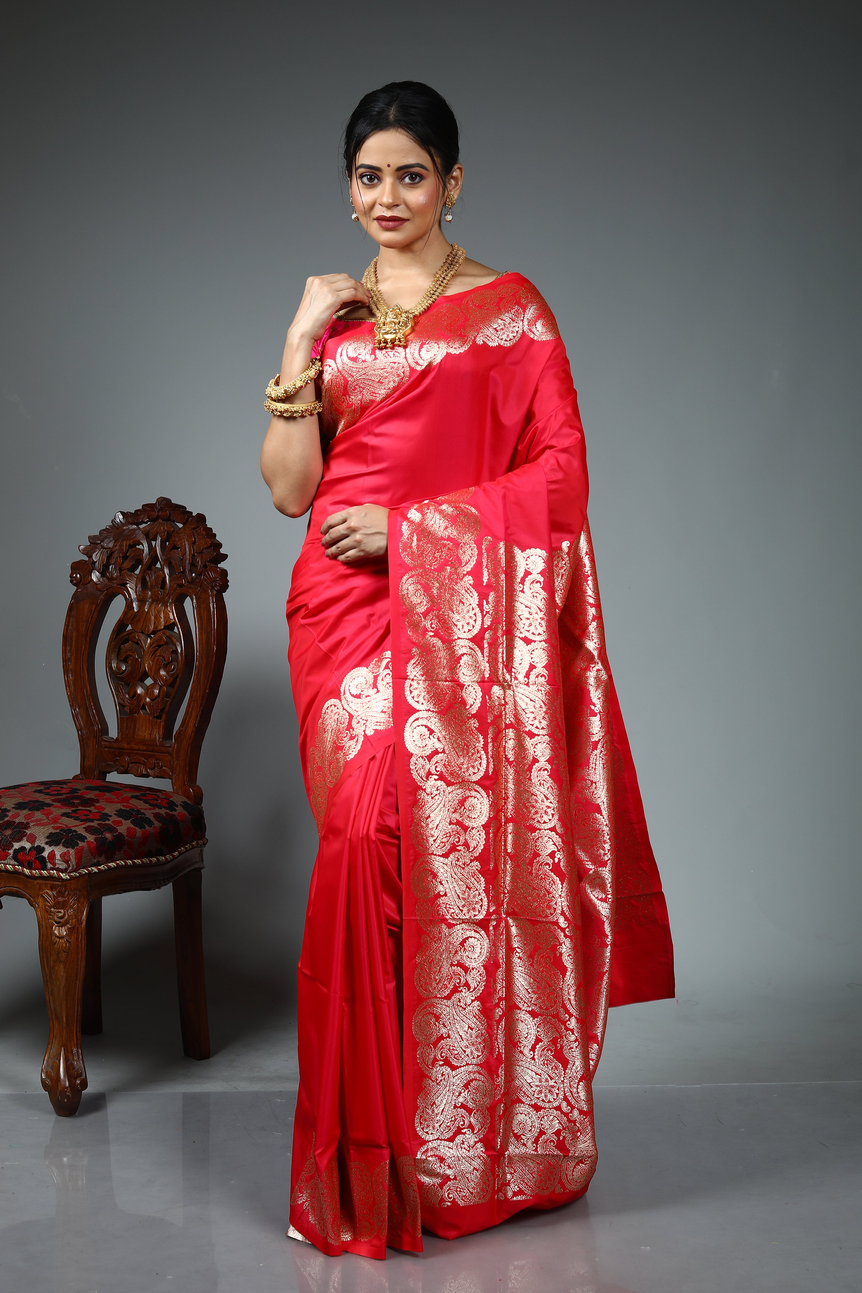 Pink Blended Satin Silk Saree