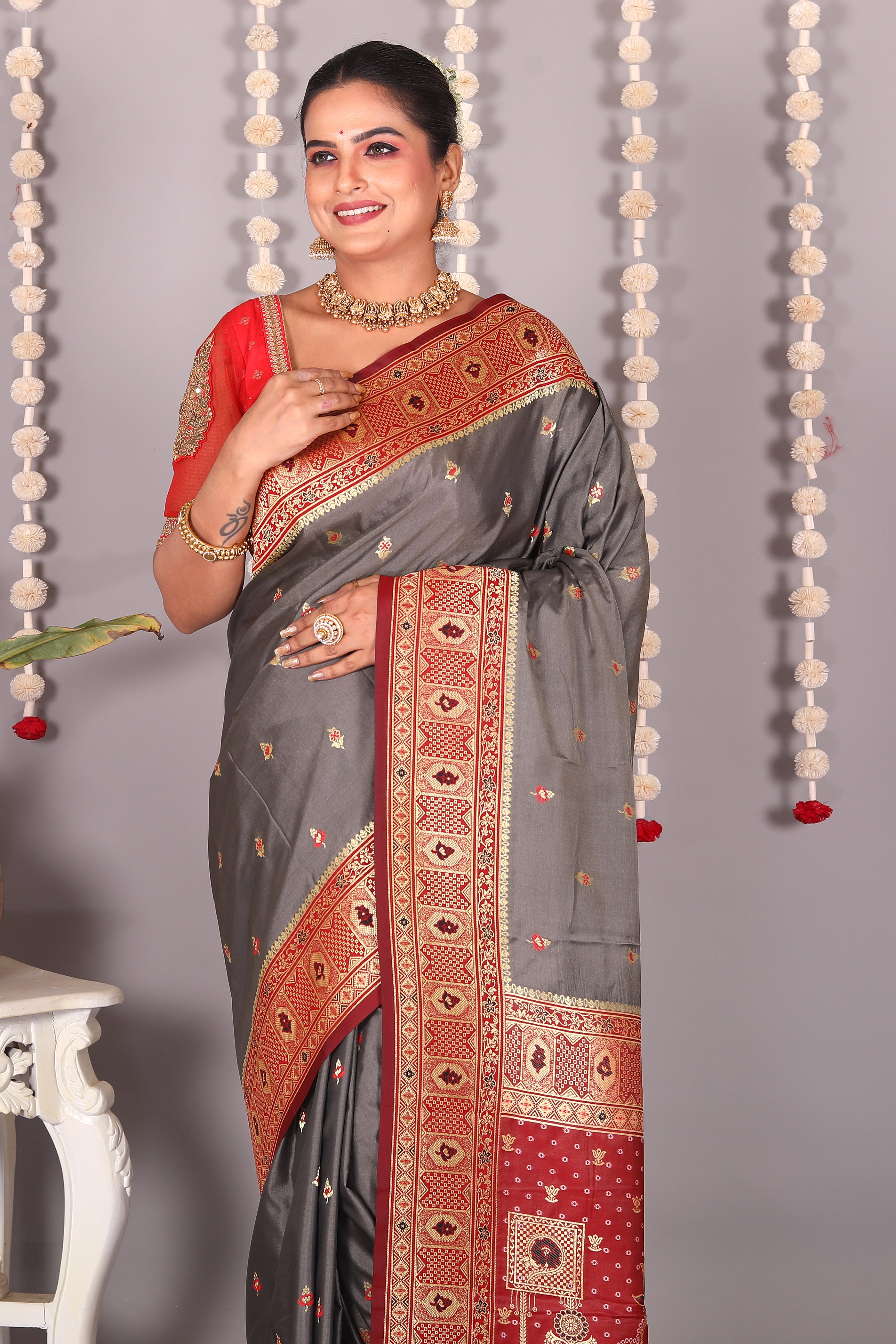 Grey Blended Katan Silk Saree - Keya Seth Exclusive