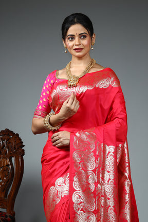 Pink Blended Satin Silk Saree