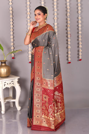 Grey Blended Katan Silk Saree - Keya Seth Exclusive