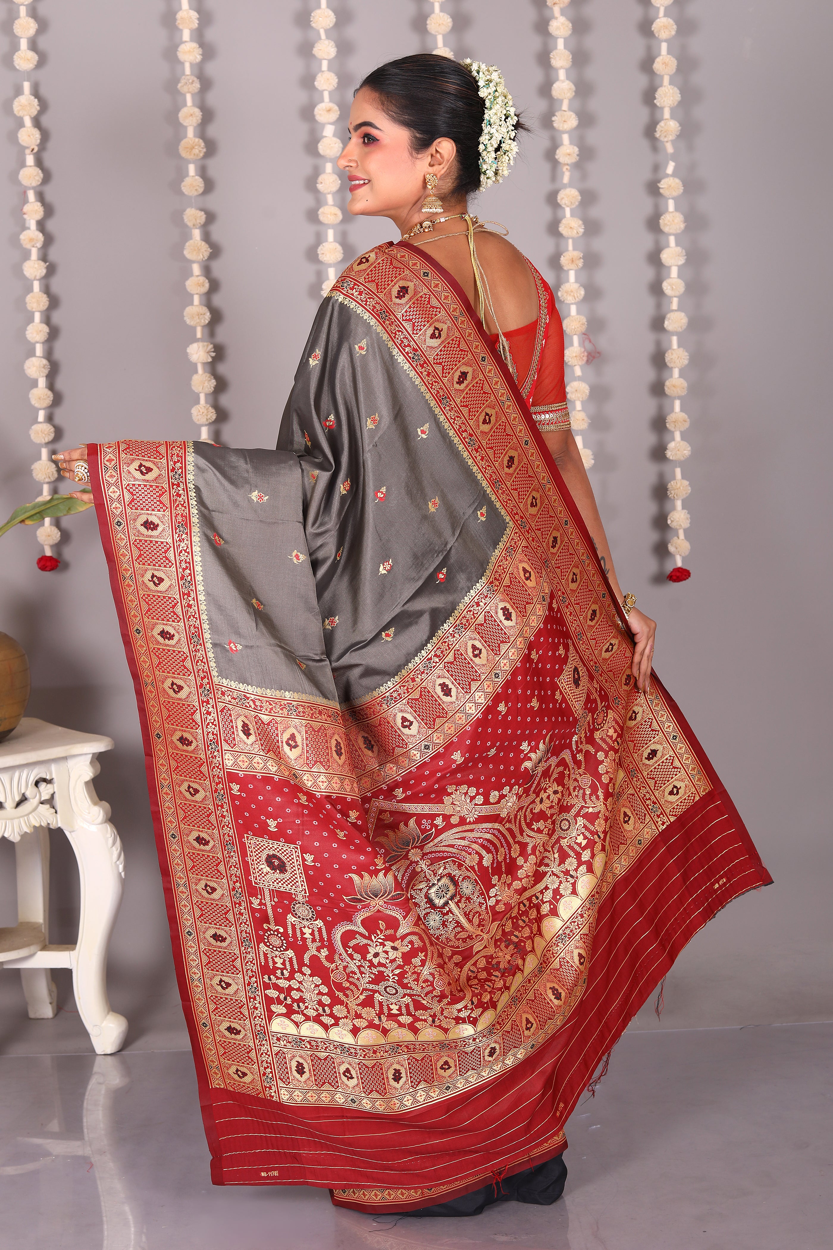 Grey Blended Katan Silk Saree - Keya Seth Exclusive