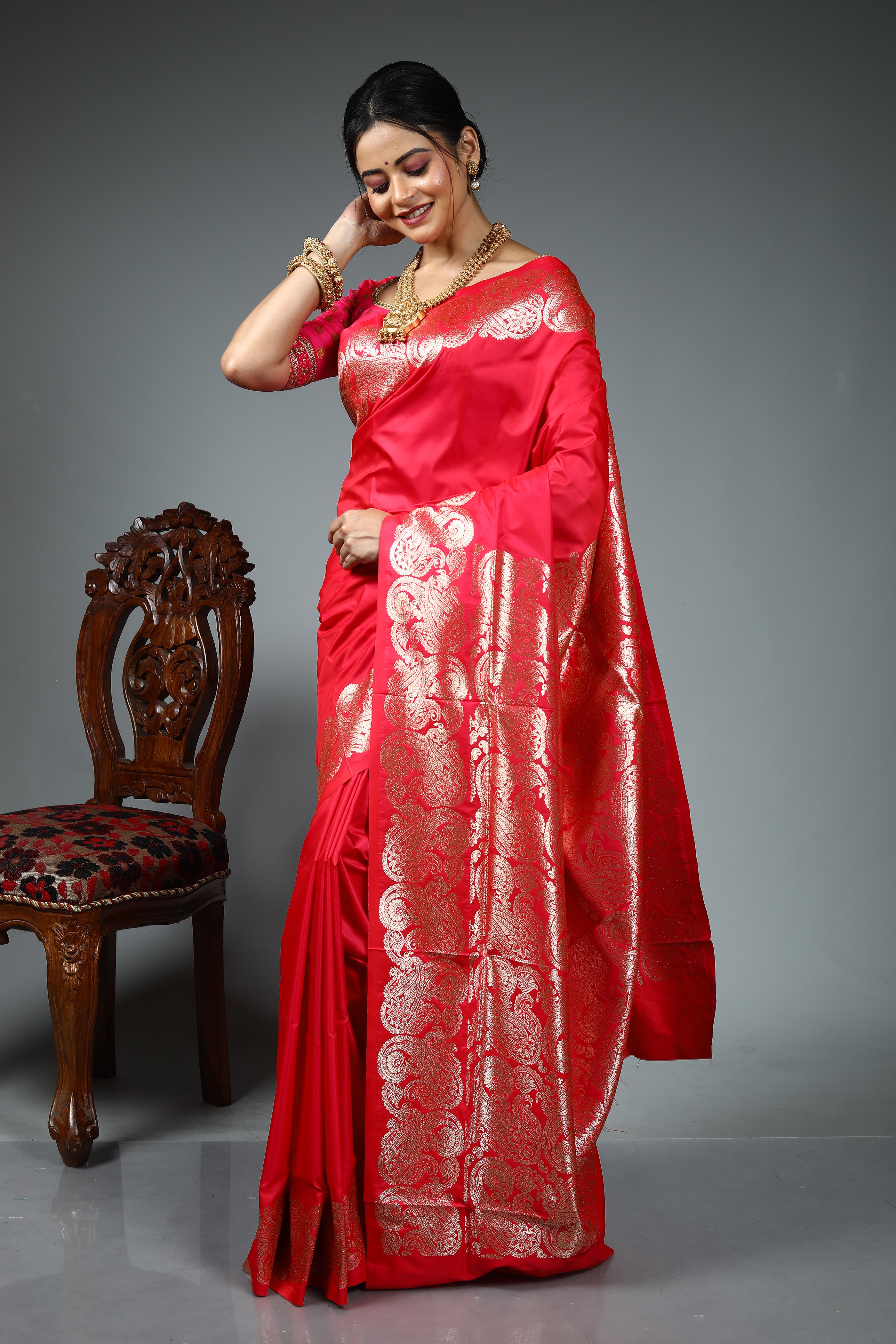 Pink Blended Satin Silk Saree