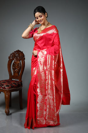 Pink Blended Satin Silk Saree