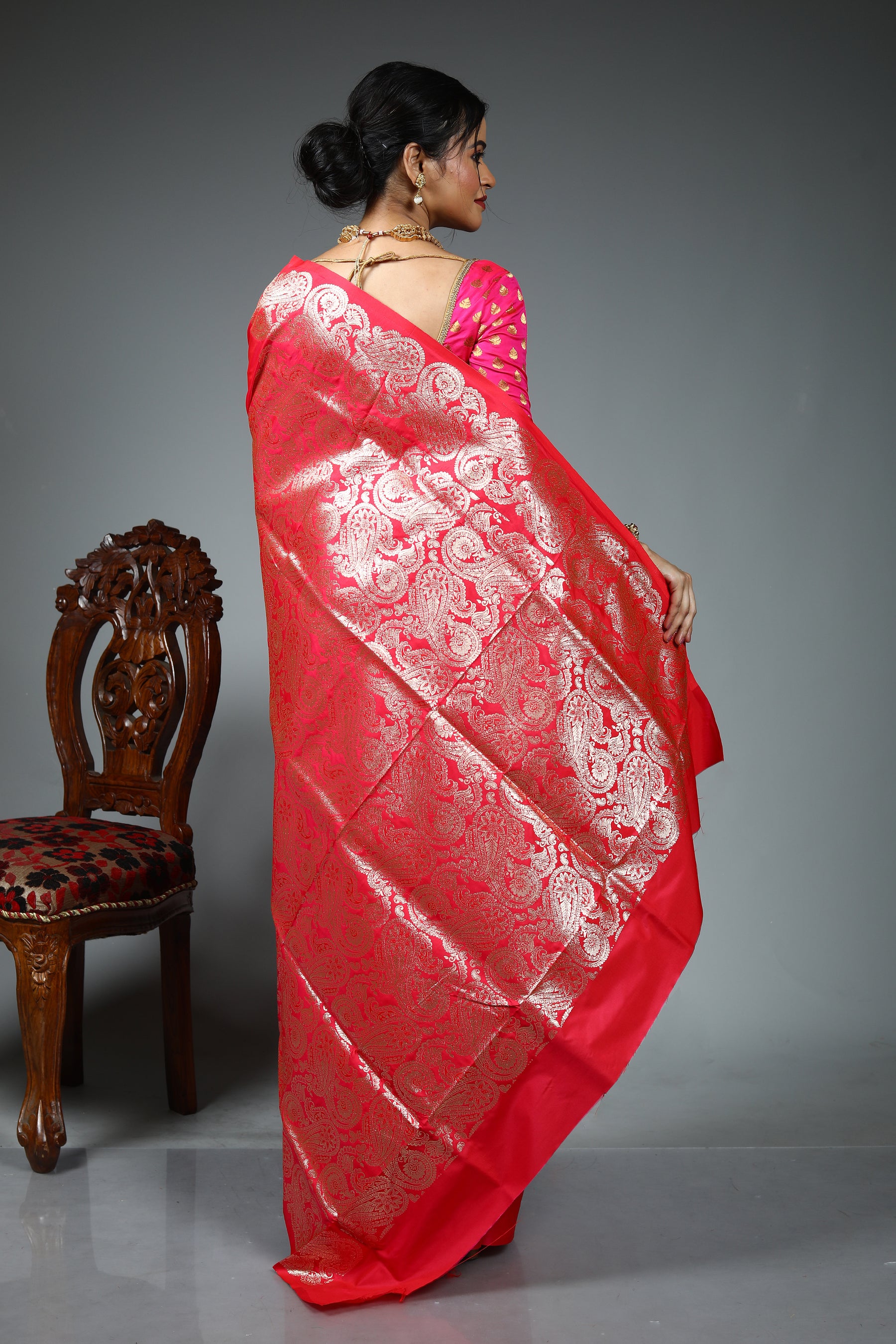 Pink Blended Satin Silk Saree