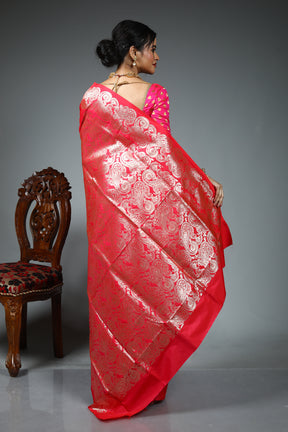 Pink Blended Satin Silk Saree