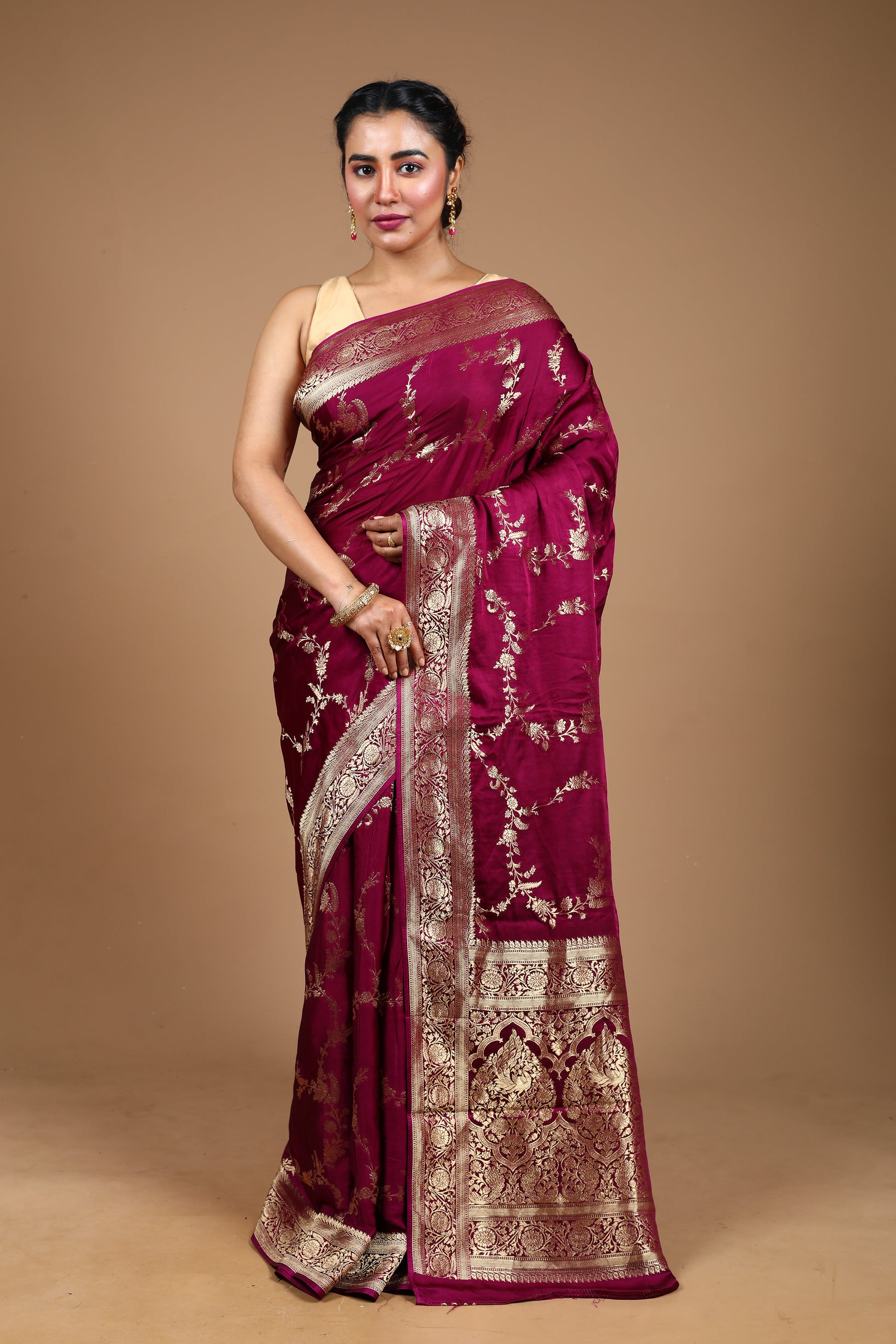 Magenta Blended Satin Silk Saree