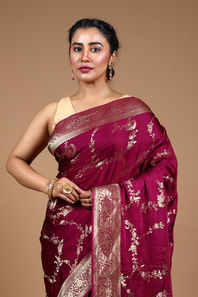 Magenta Blended Satin Silk Saree