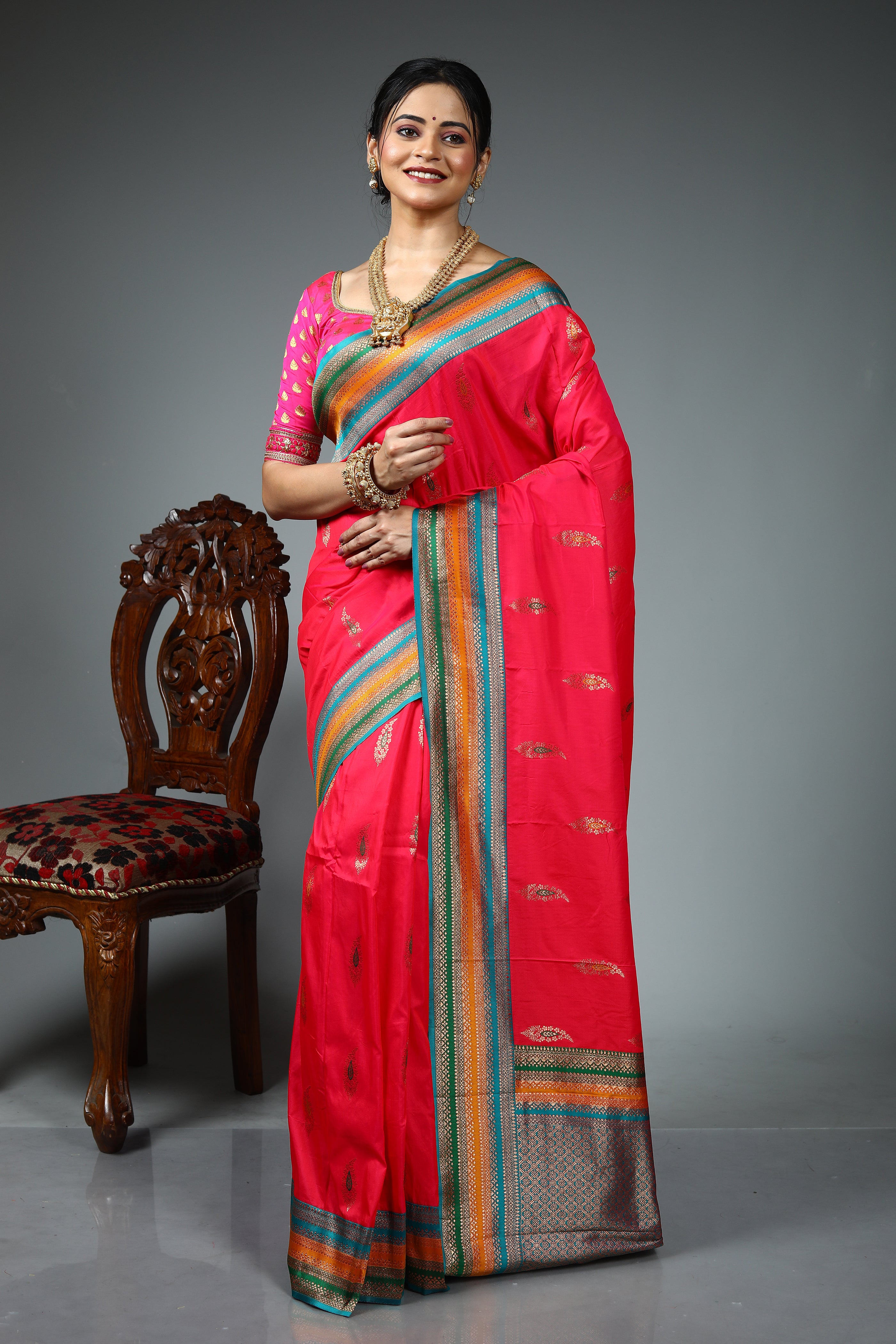 Pink Blended Katan Silk Saree