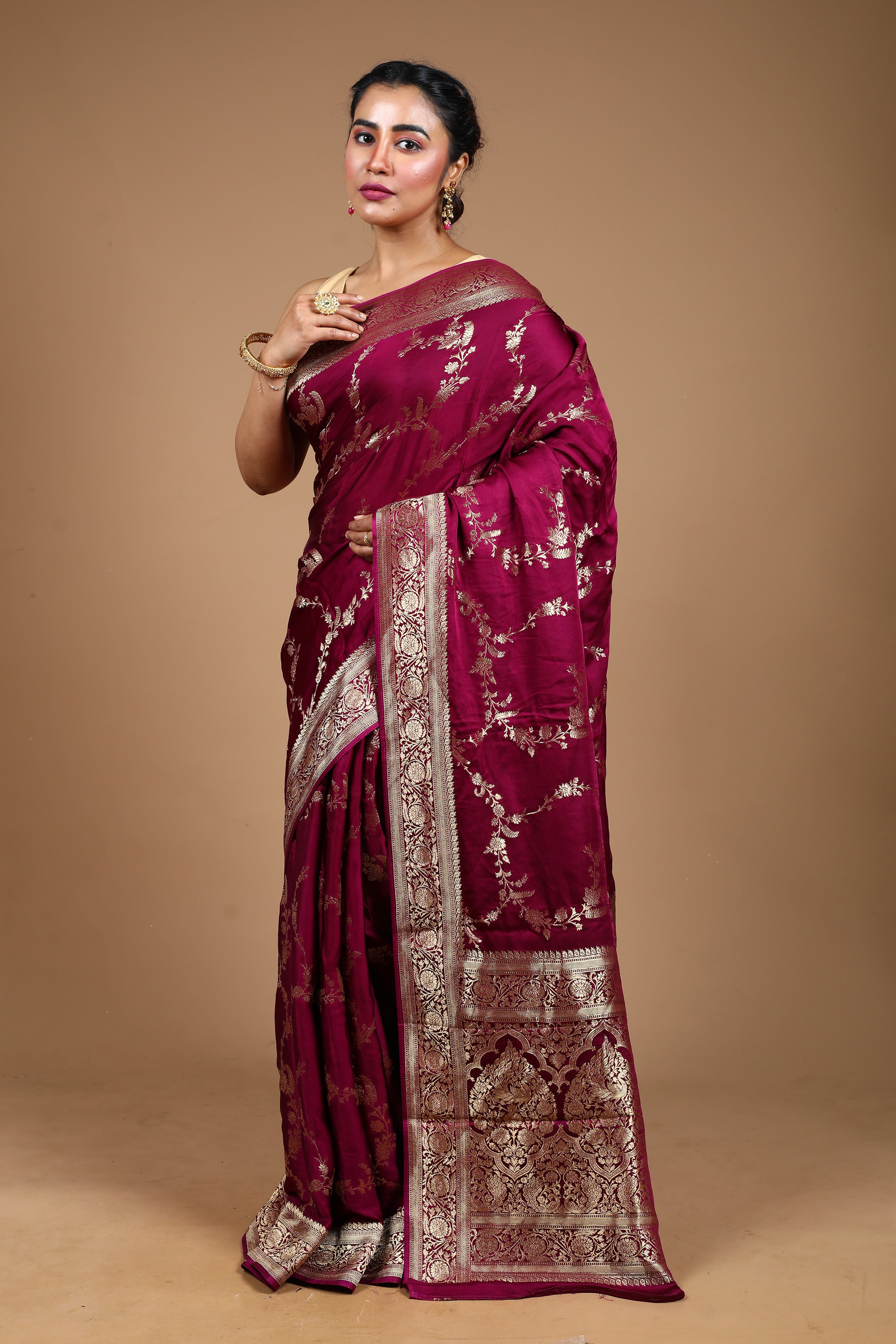 Magenta Blended Satin Silk Saree