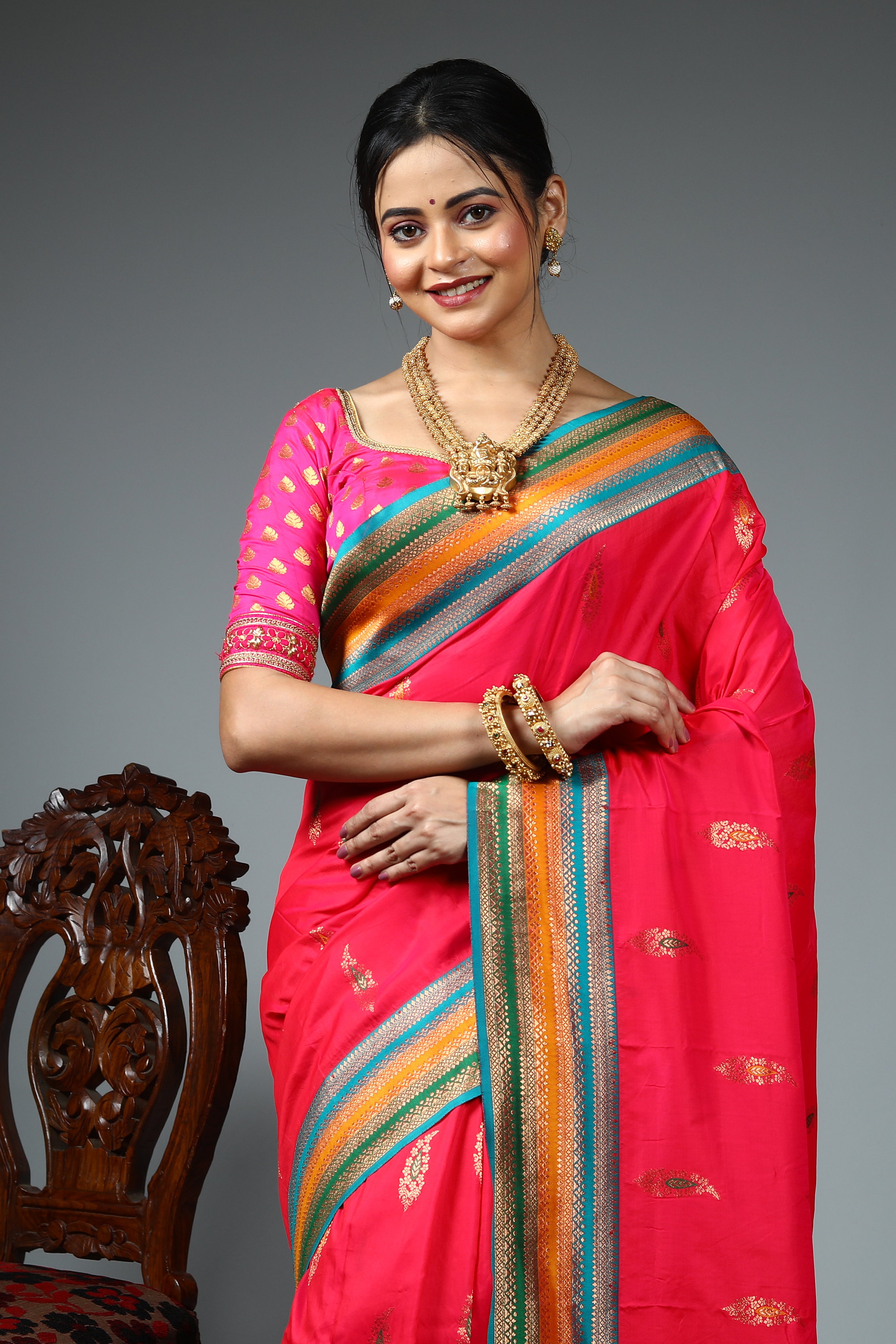 Pink Blended Katan Silk Saree