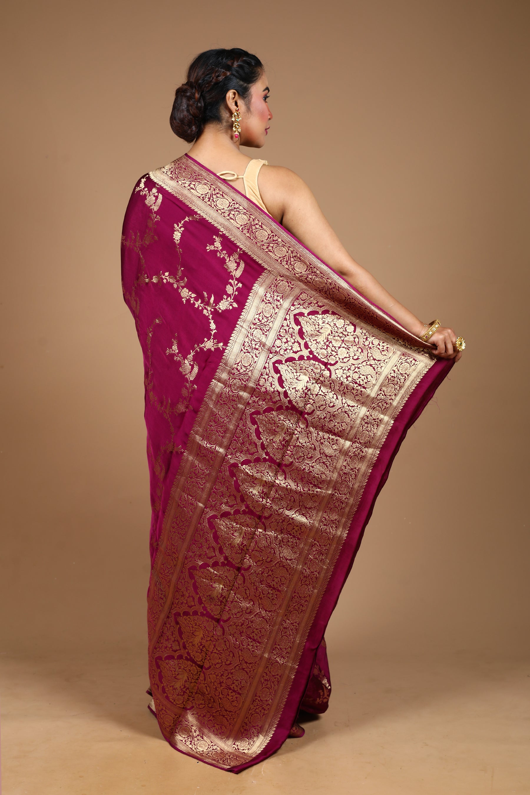 Magenta Blended Satin Silk Saree