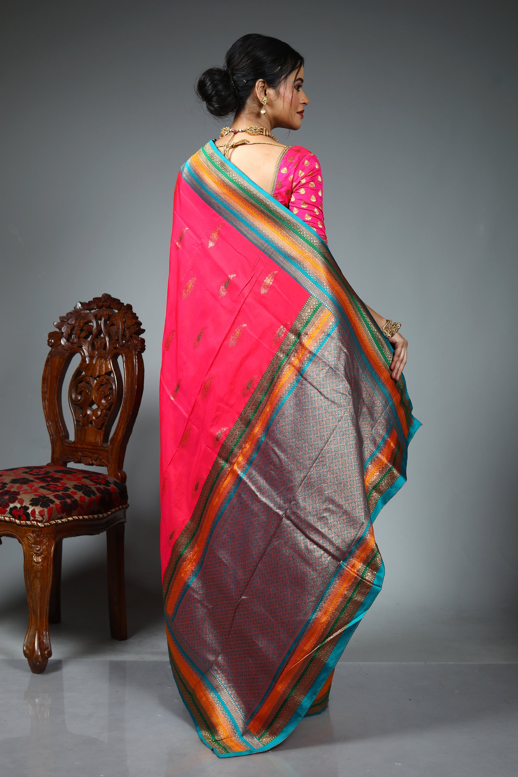 Pink Blended Katan Silk Saree