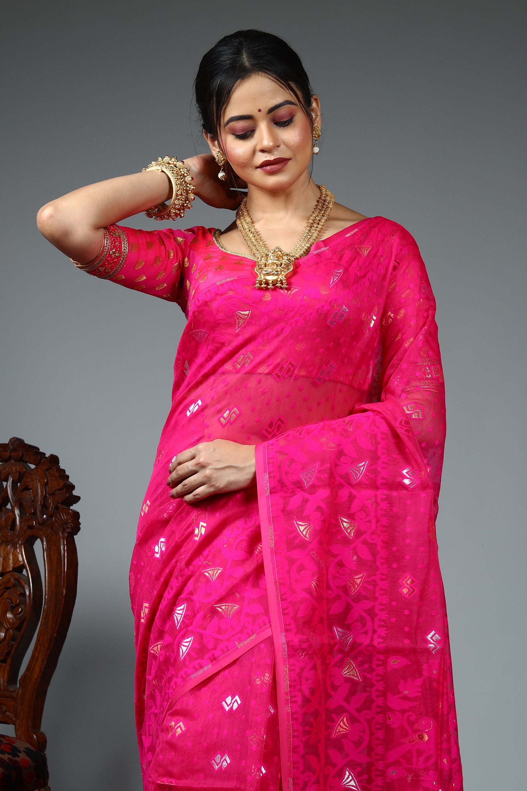 Pink Blended Jamdani Saree