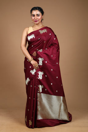 Dark Brown Blended Mushro Silk Saree