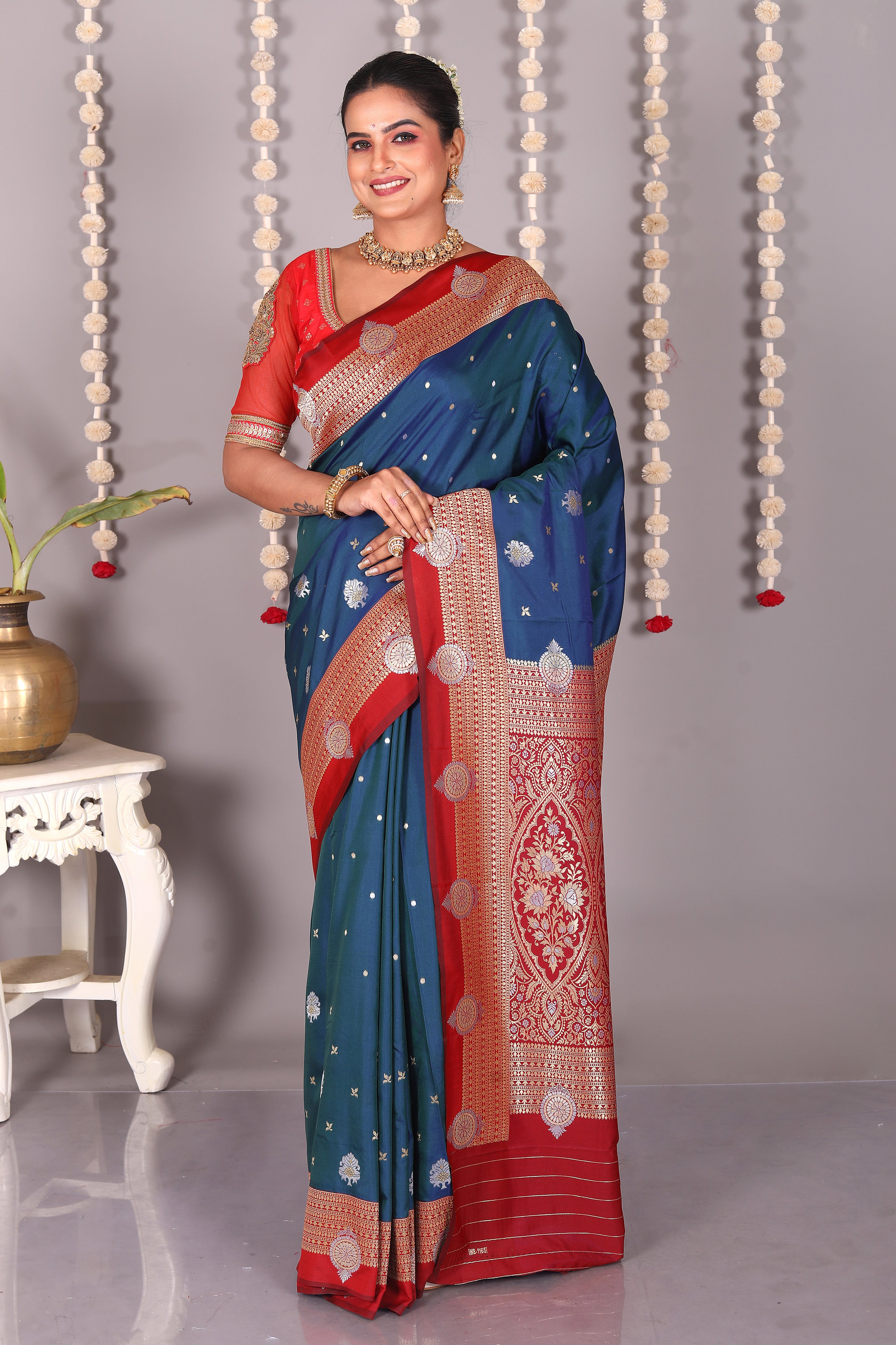 Blue Blended Katan Silk Saree - Keya Seth Exclusive