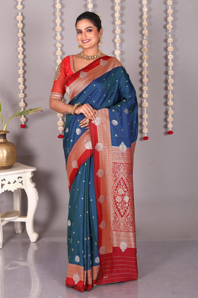 Blue Blended Katan Silk Saree - Keya Seth Exclusive