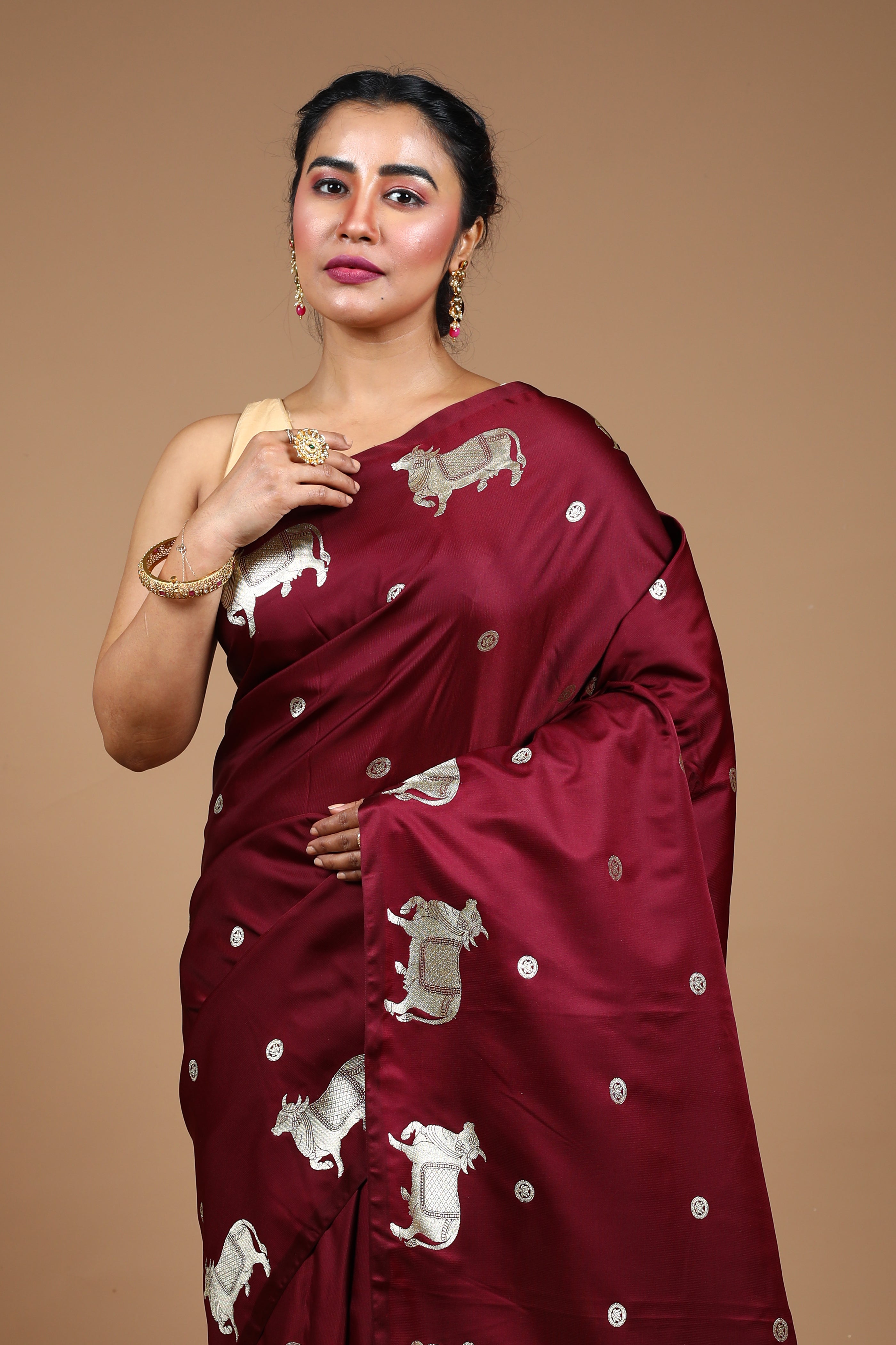 Dark Brown Blended Mushro Silk Saree