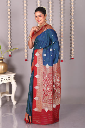 Blue Blended Katan Silk Saree - Keya Seth Exclusive
