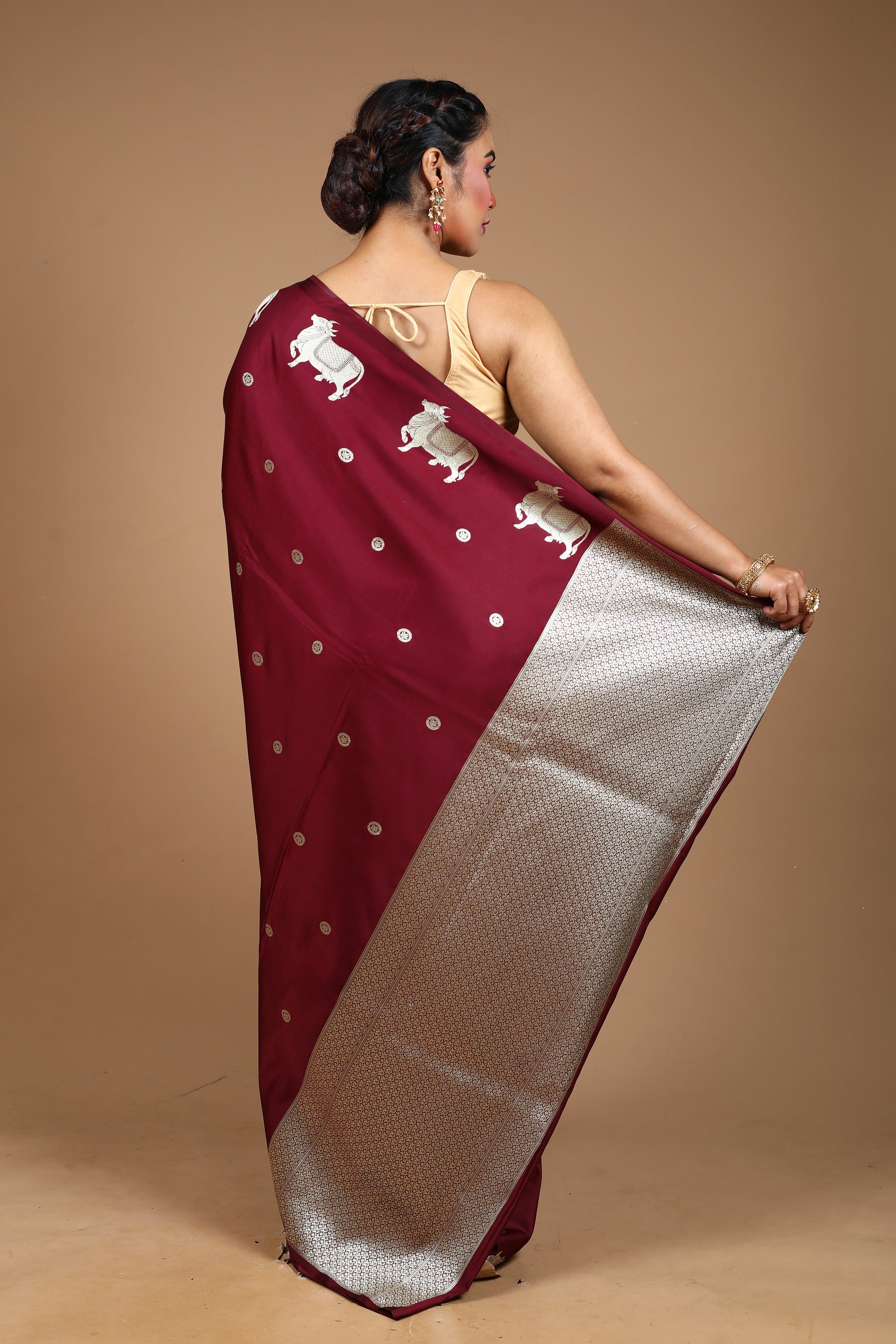 Dark Brown Blended Mushro Silk Saree