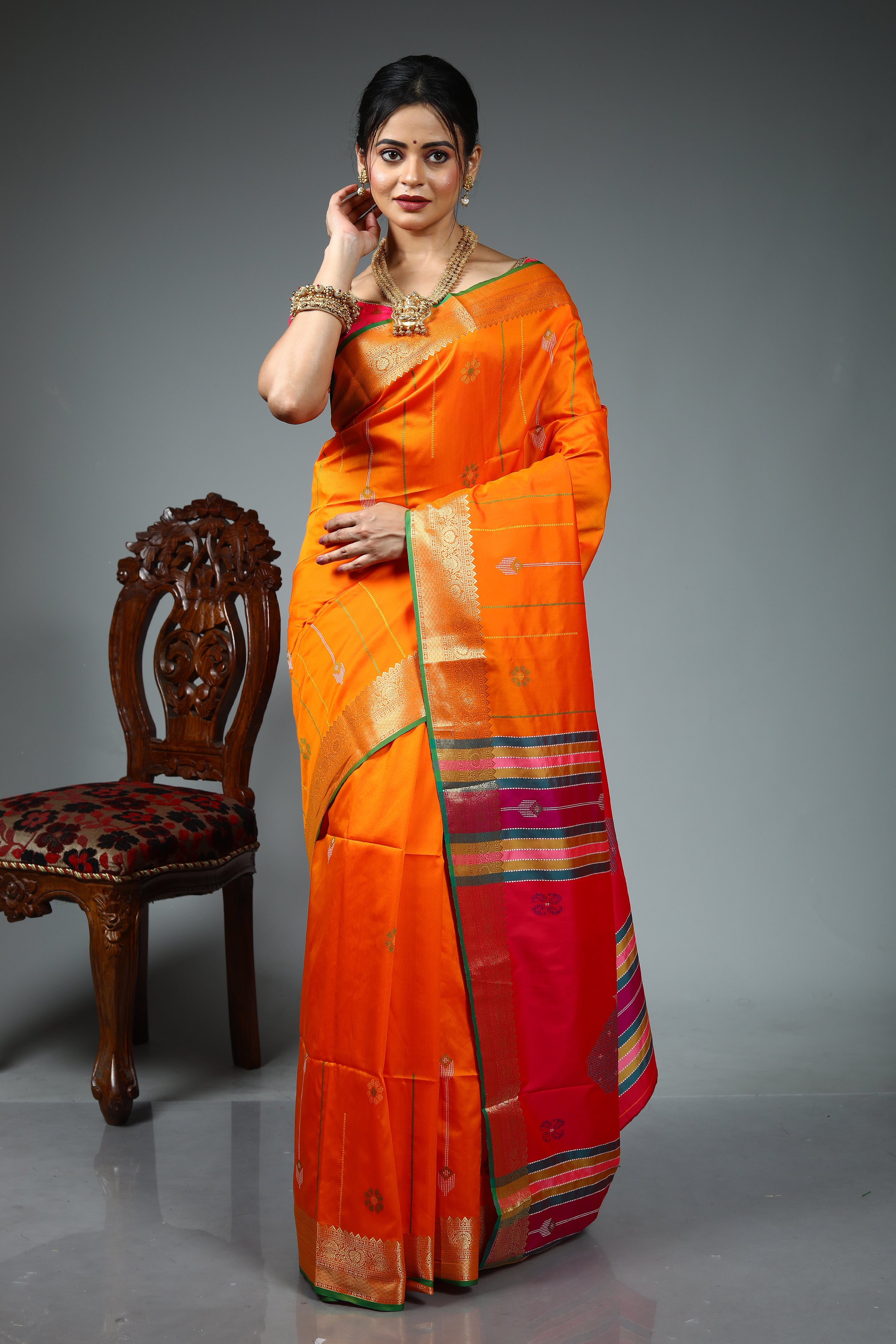 Orange Blended Silk Saree