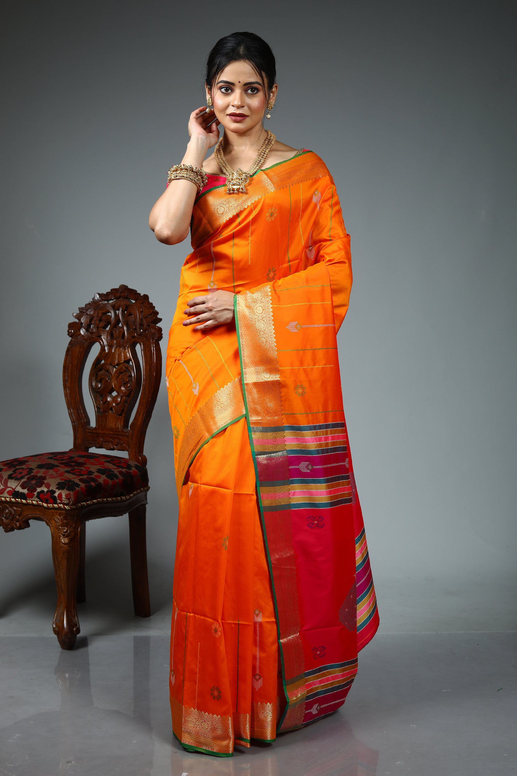 Orange Blended Silk Saree