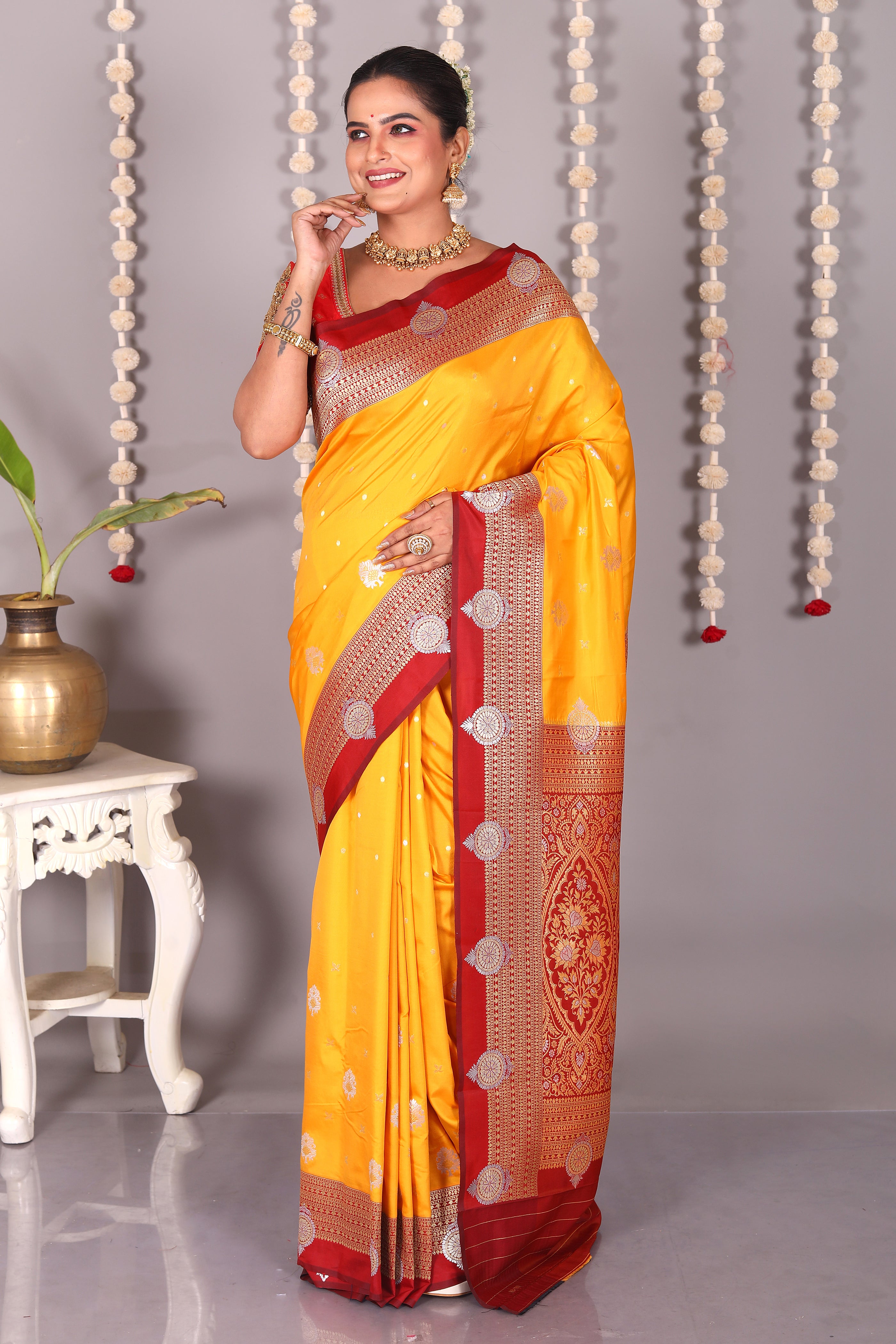 Yellow Blended Katan Silk Saree - Keya Seth Exclusive