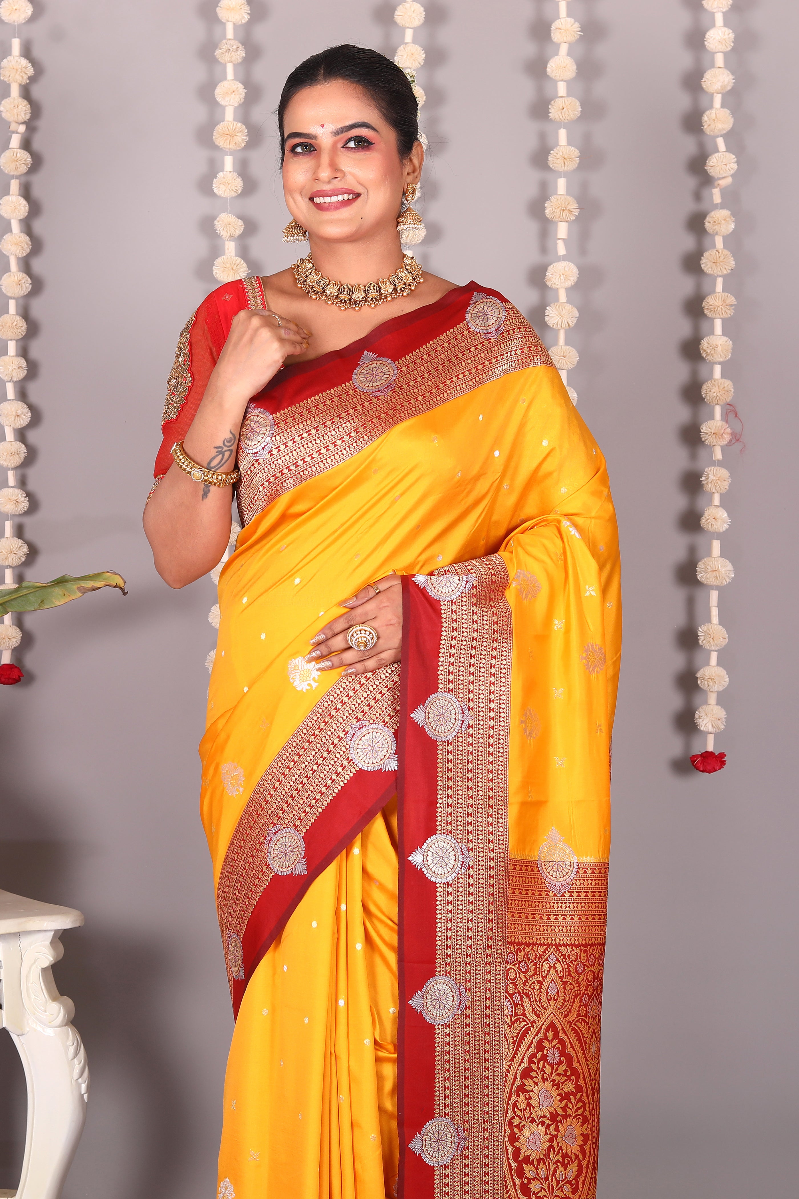 Yellow Blended Katan Silk Saree - Keya Seth Exclusive