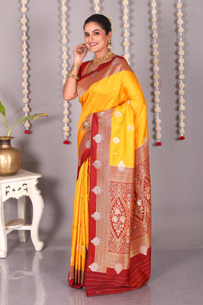 Yellow Blended Katan Silk Saree - Keya Seth Exclusive