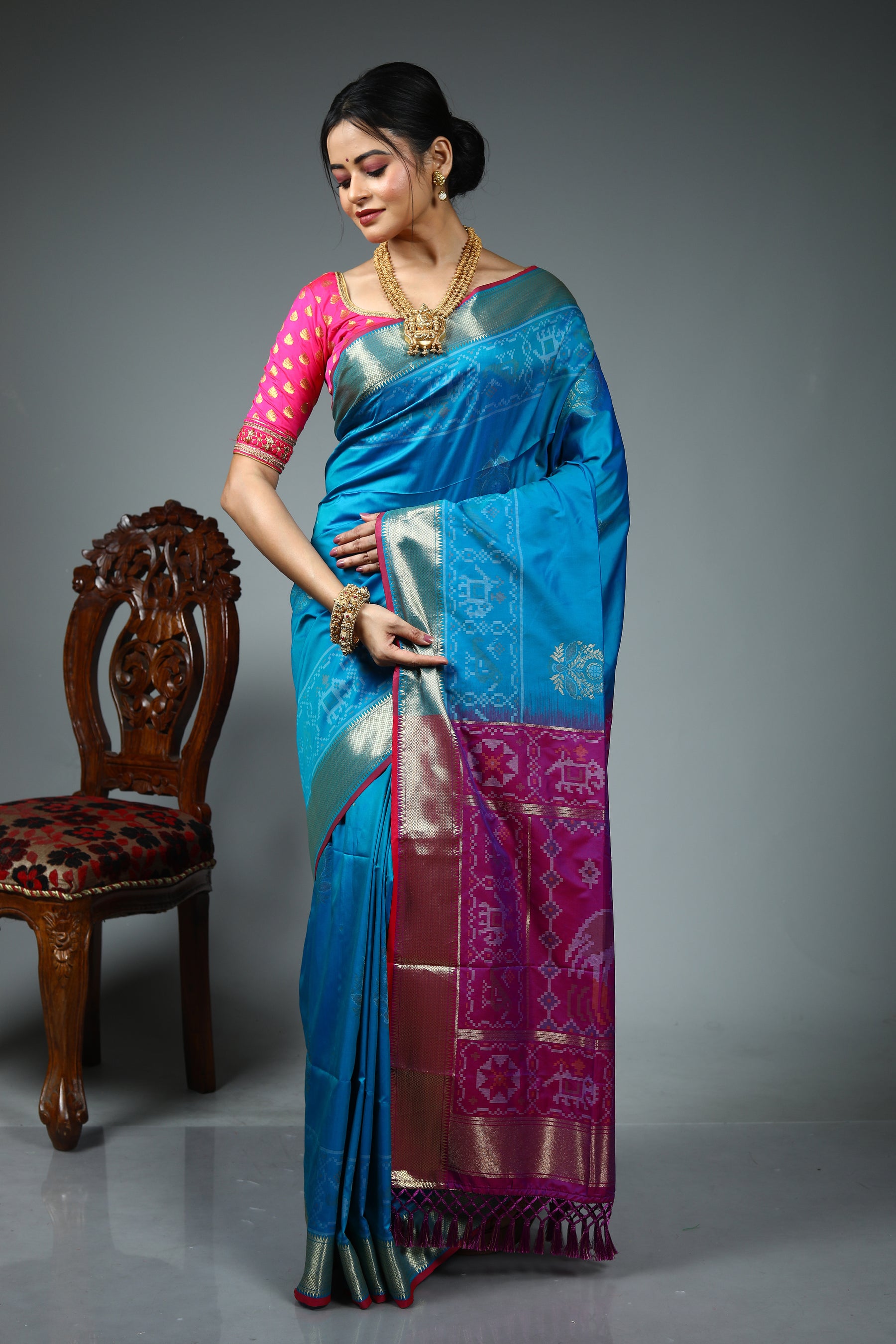 Blue Blended Silk Saree