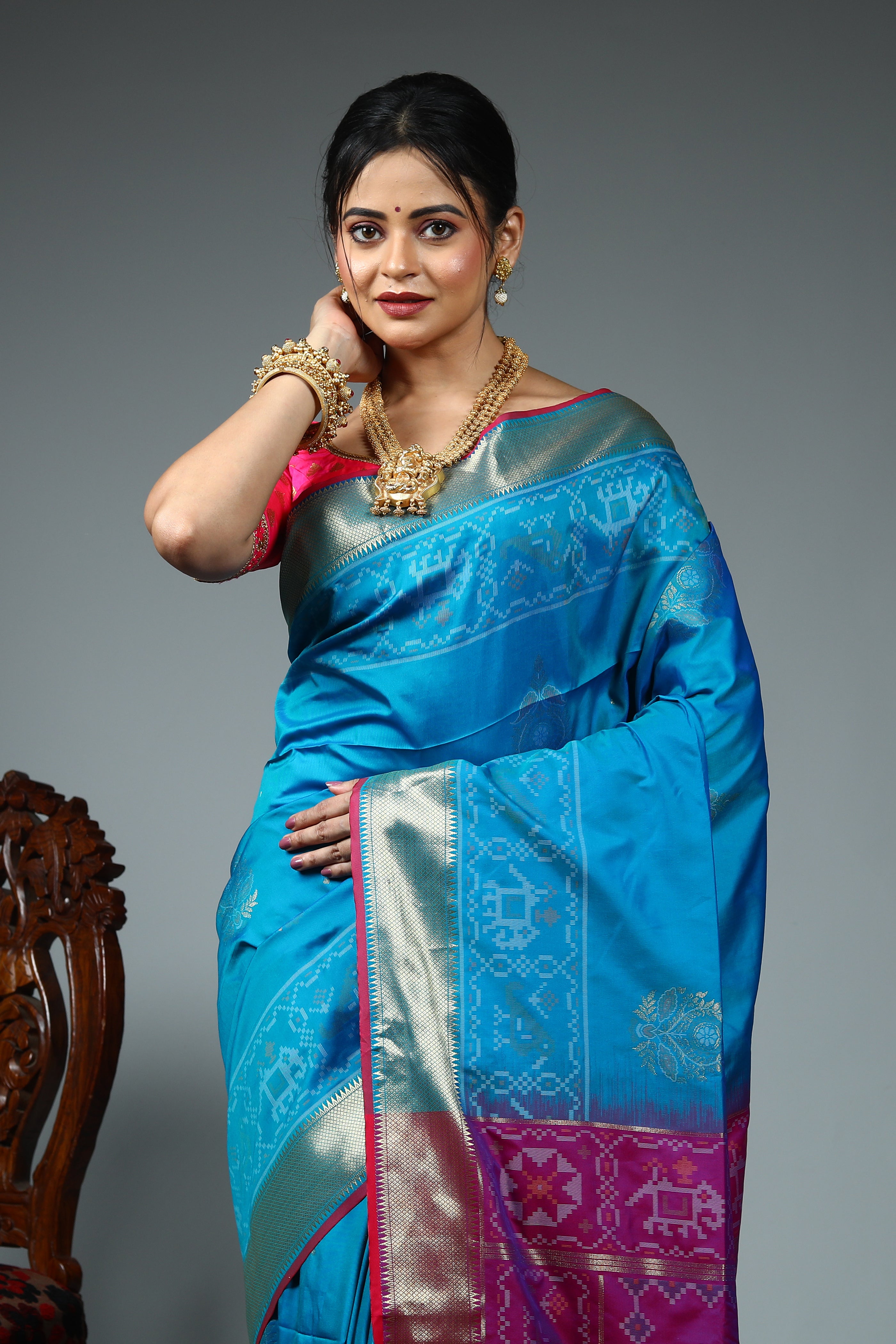 Blue Blended Silk Saree
