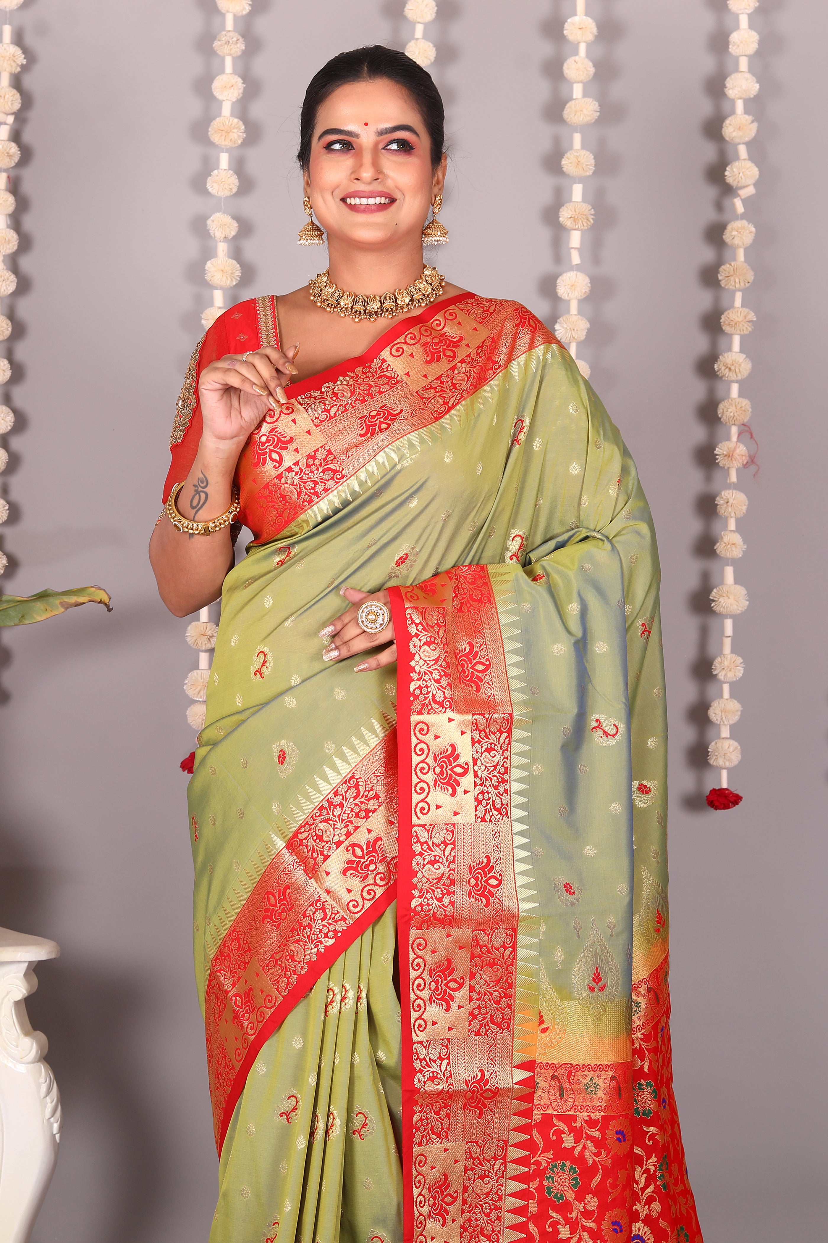 Light Green Blended Kanjivaram Silk Saree - Keya Seth Exclusive