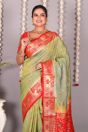 Light Green Blended Kanjivaram Silk Saree - Keya Seth Exclusive