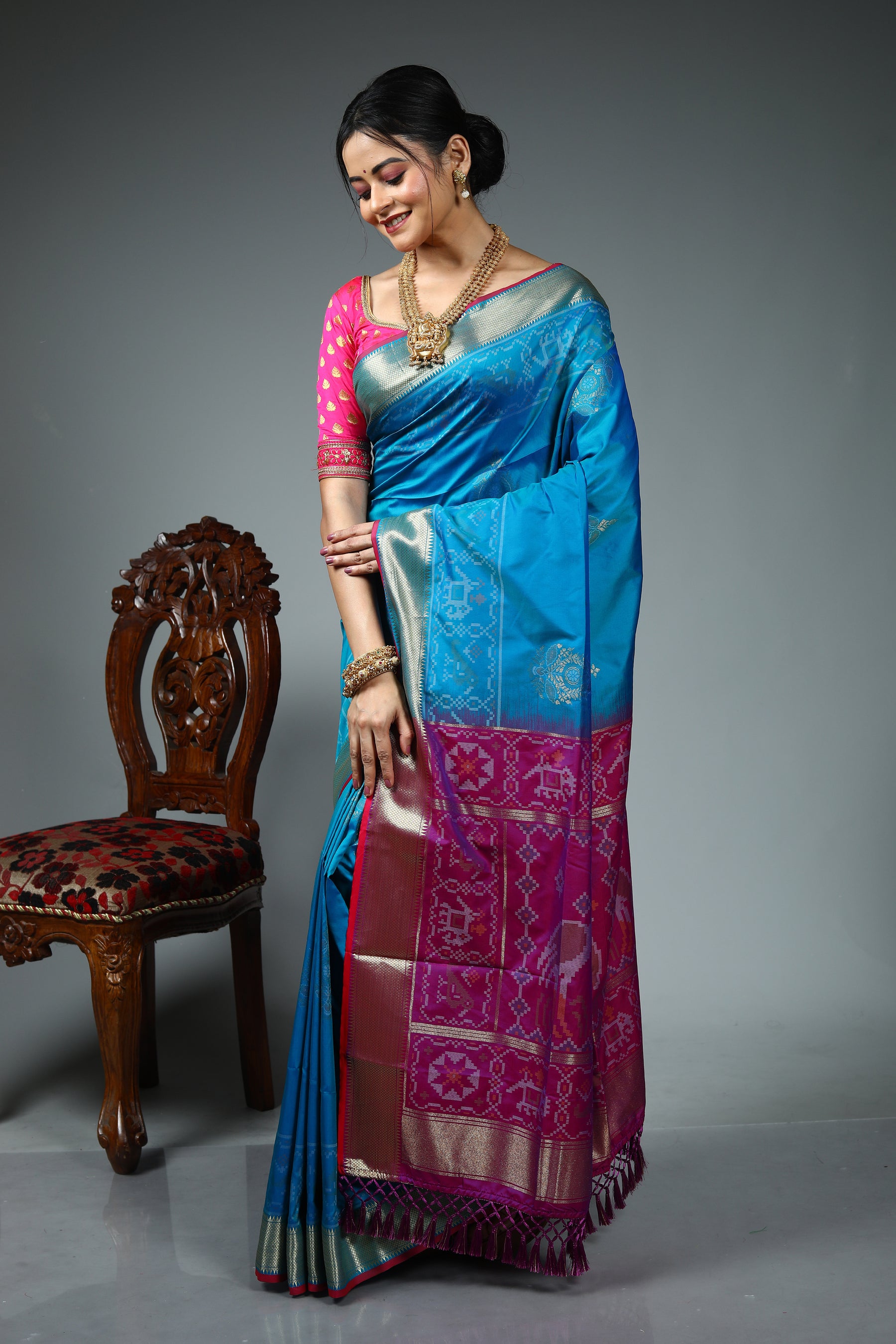 Blue Blended Silk Saree