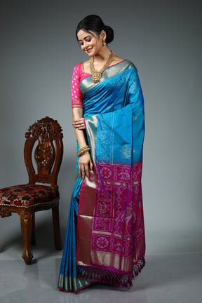 Blue Blended Silk Saree