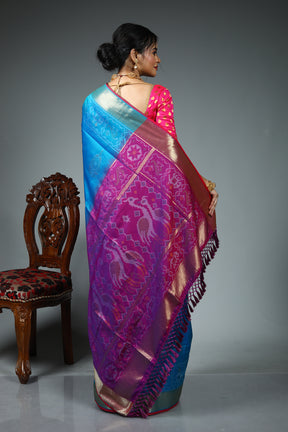 Blue Blended Silk Saree