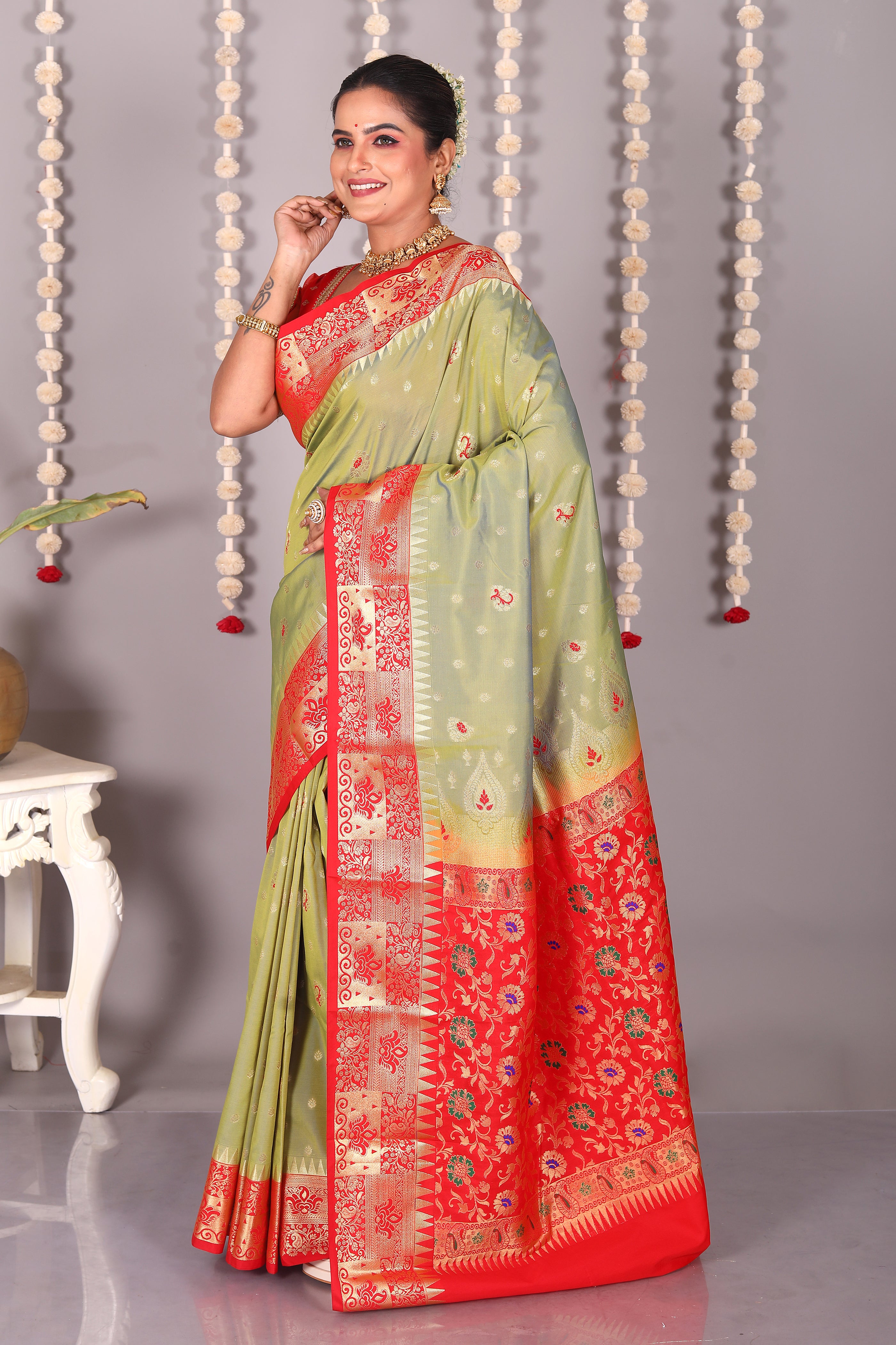 Light Green Blended Kanjivaram Silk Saree - Keya Seth Exclusive