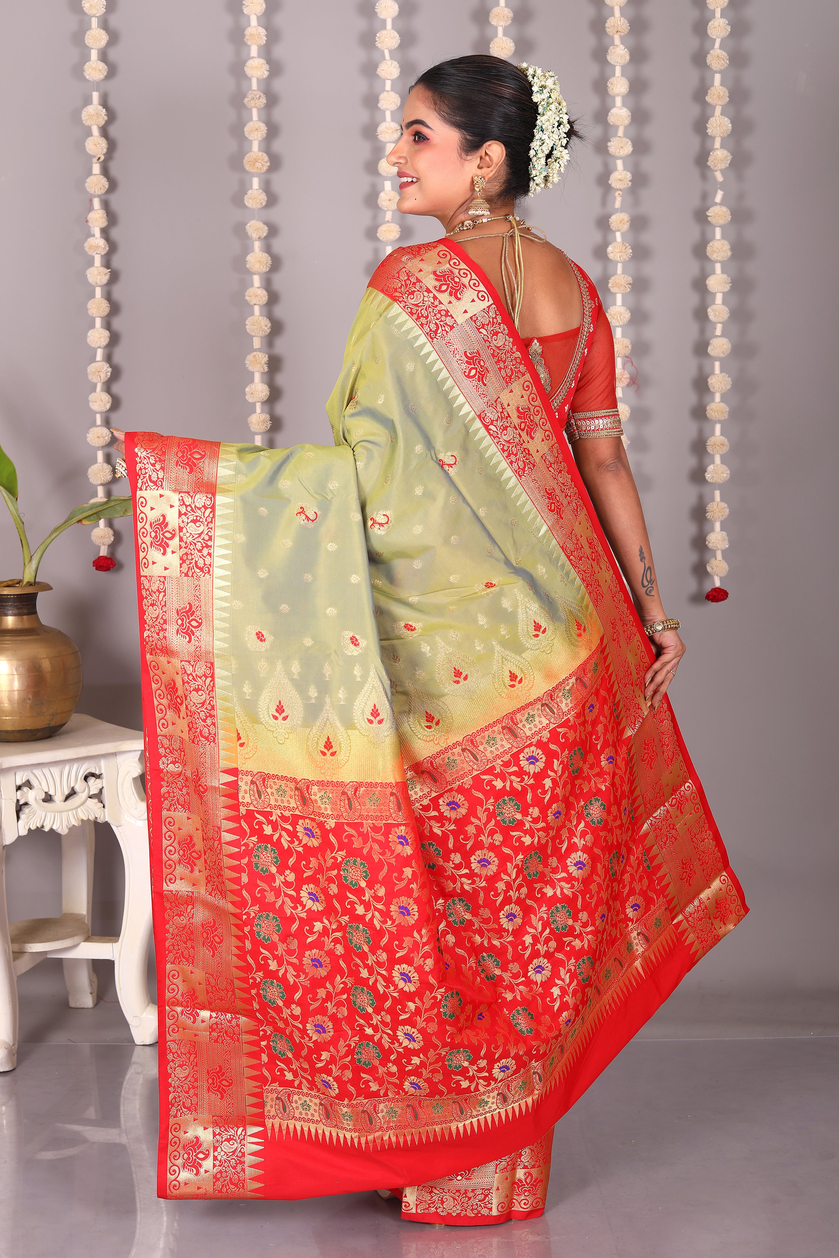 Light Green Blended Kanjivaram Silk Saree - Keya Seth Exclusive