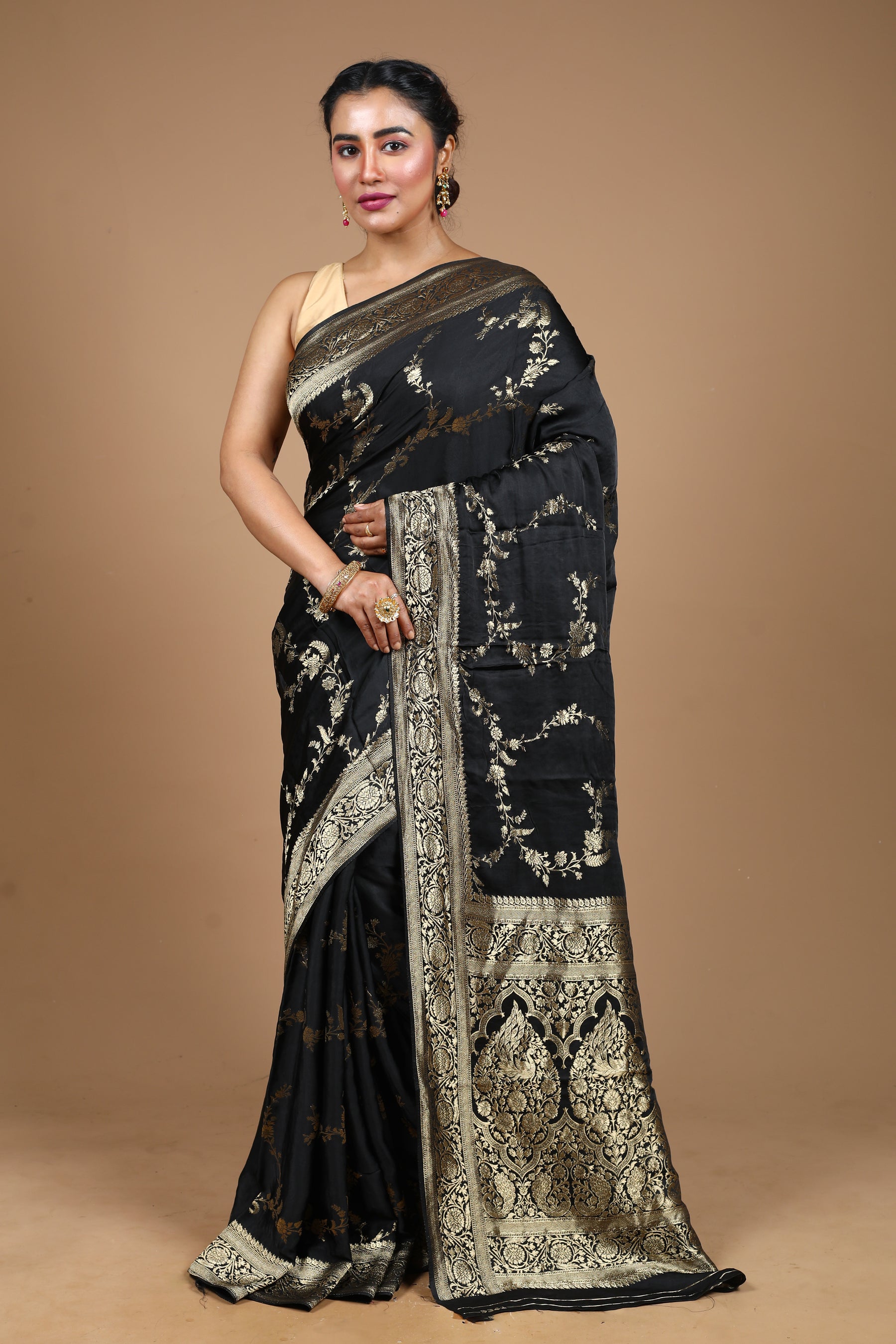 Black Blended Satin Silk Saree