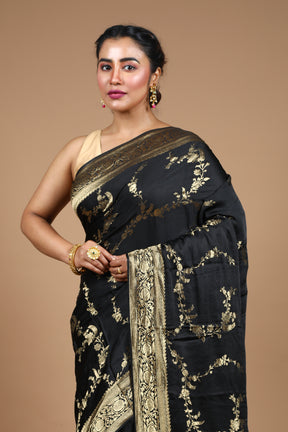 Black Blended Satin Silk Saree