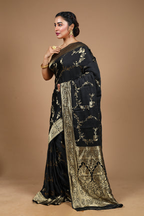 Black Blended Satin Silk Saree