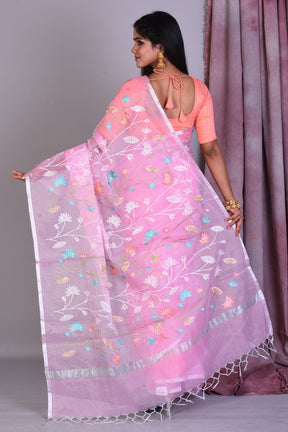 Pink Blended Kota Saree with Floral Works - Keya Seth Exclusive