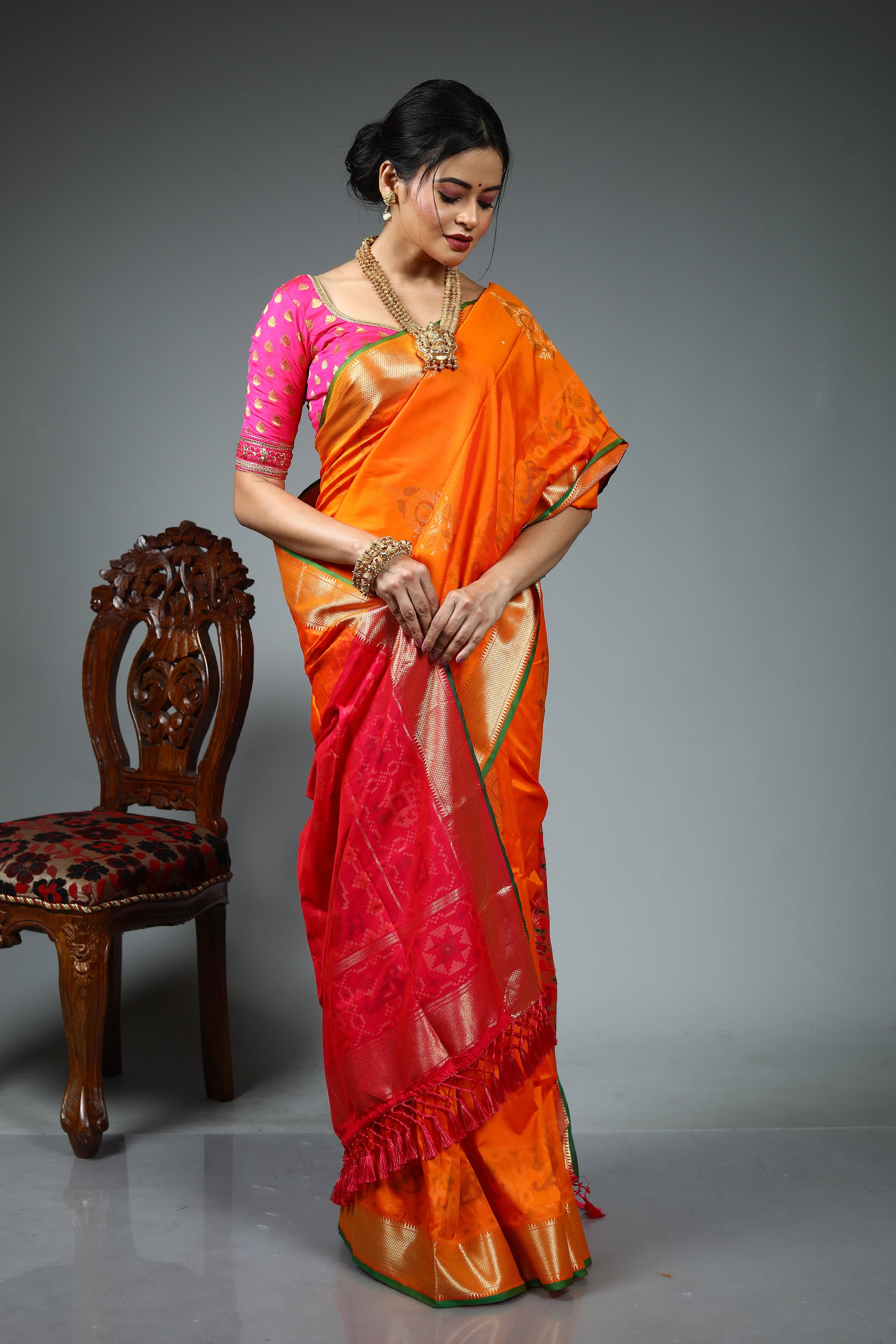 Orange Blended Silk Saree