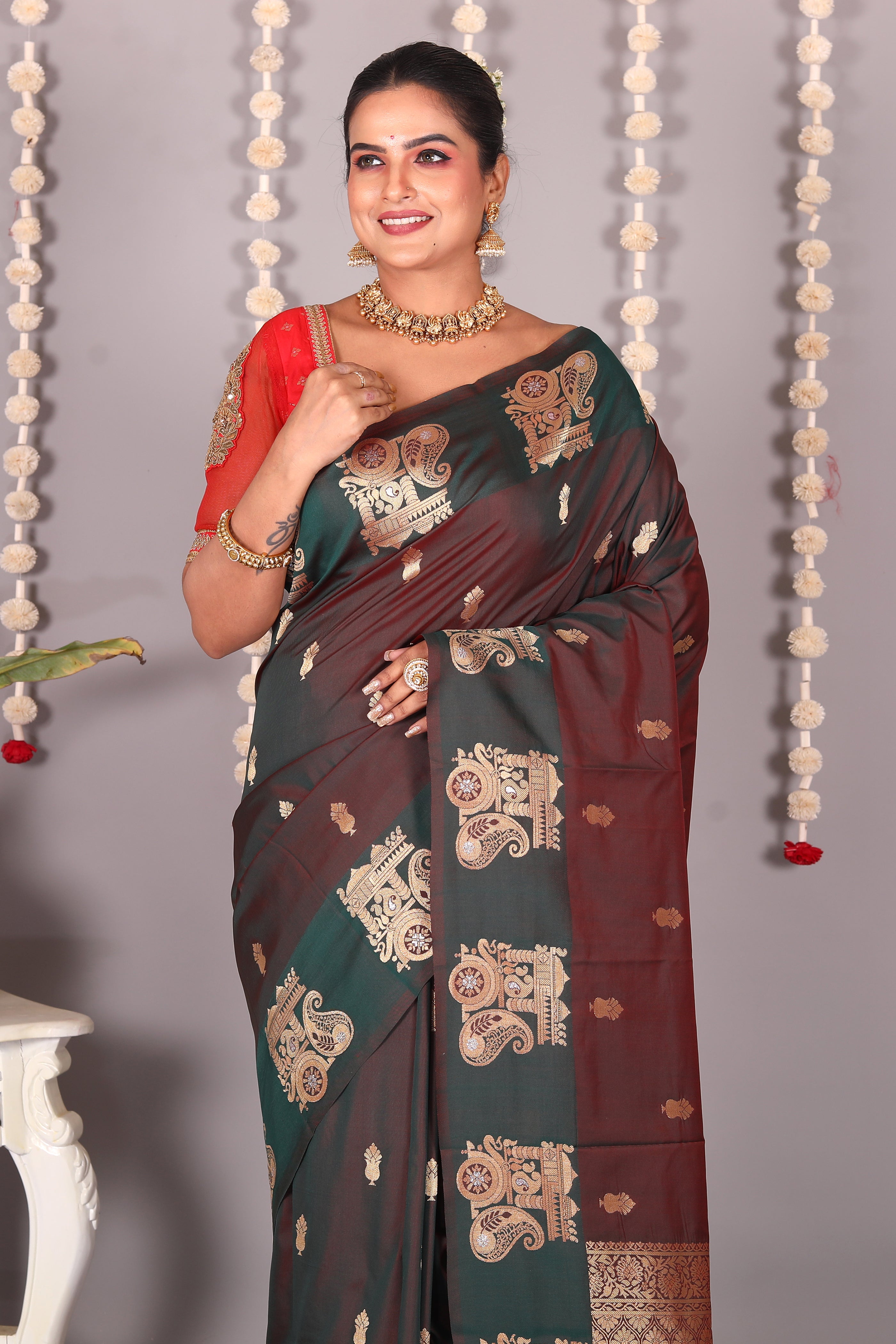 Dual Tone Brown Blended Mashru Silk Saree - Keya Seth Exclusive