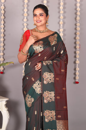 Dual Tone Brown Blended Mashru Silk Saree - Keya Seth Exclusive