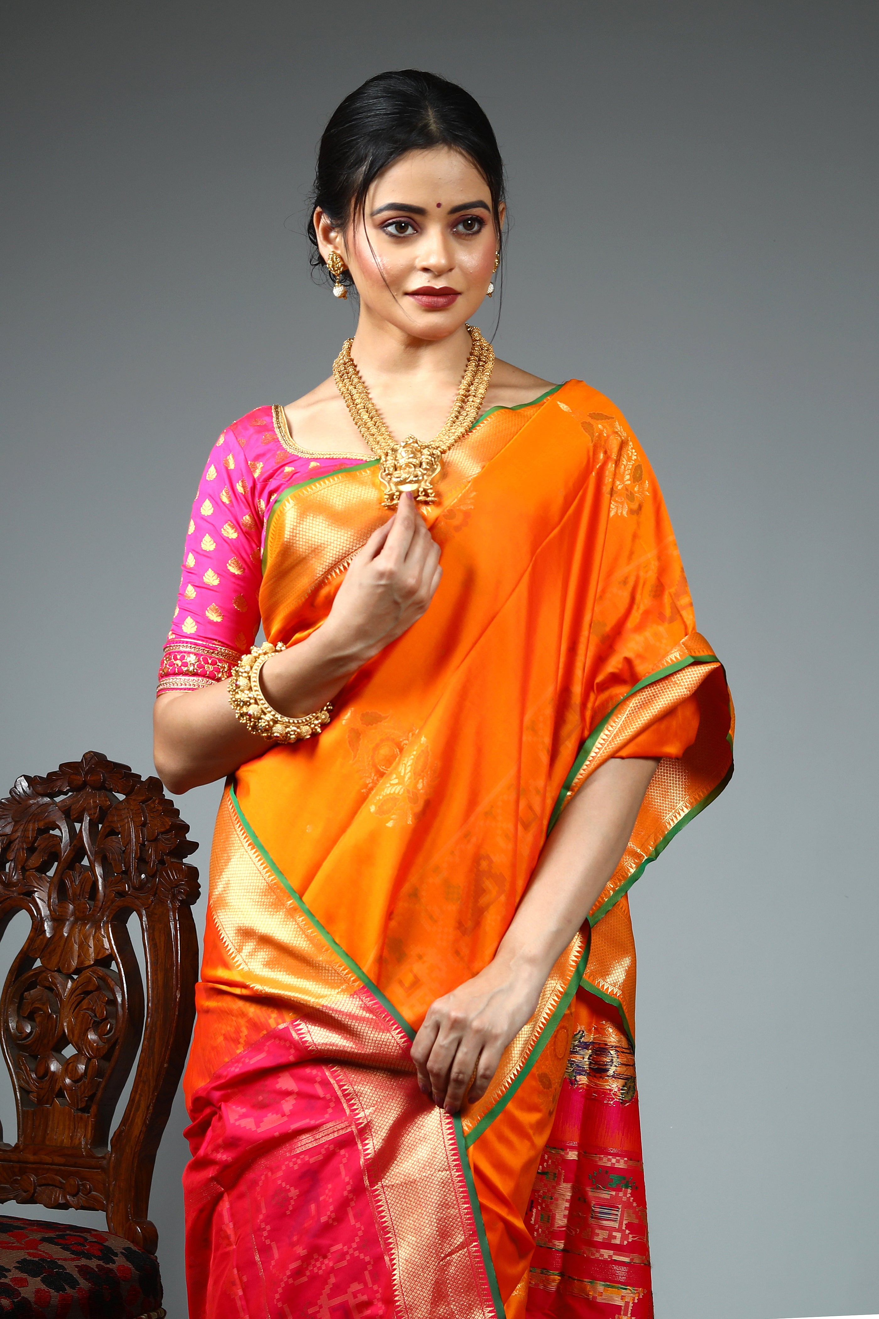 Orange Blended Silk Saree