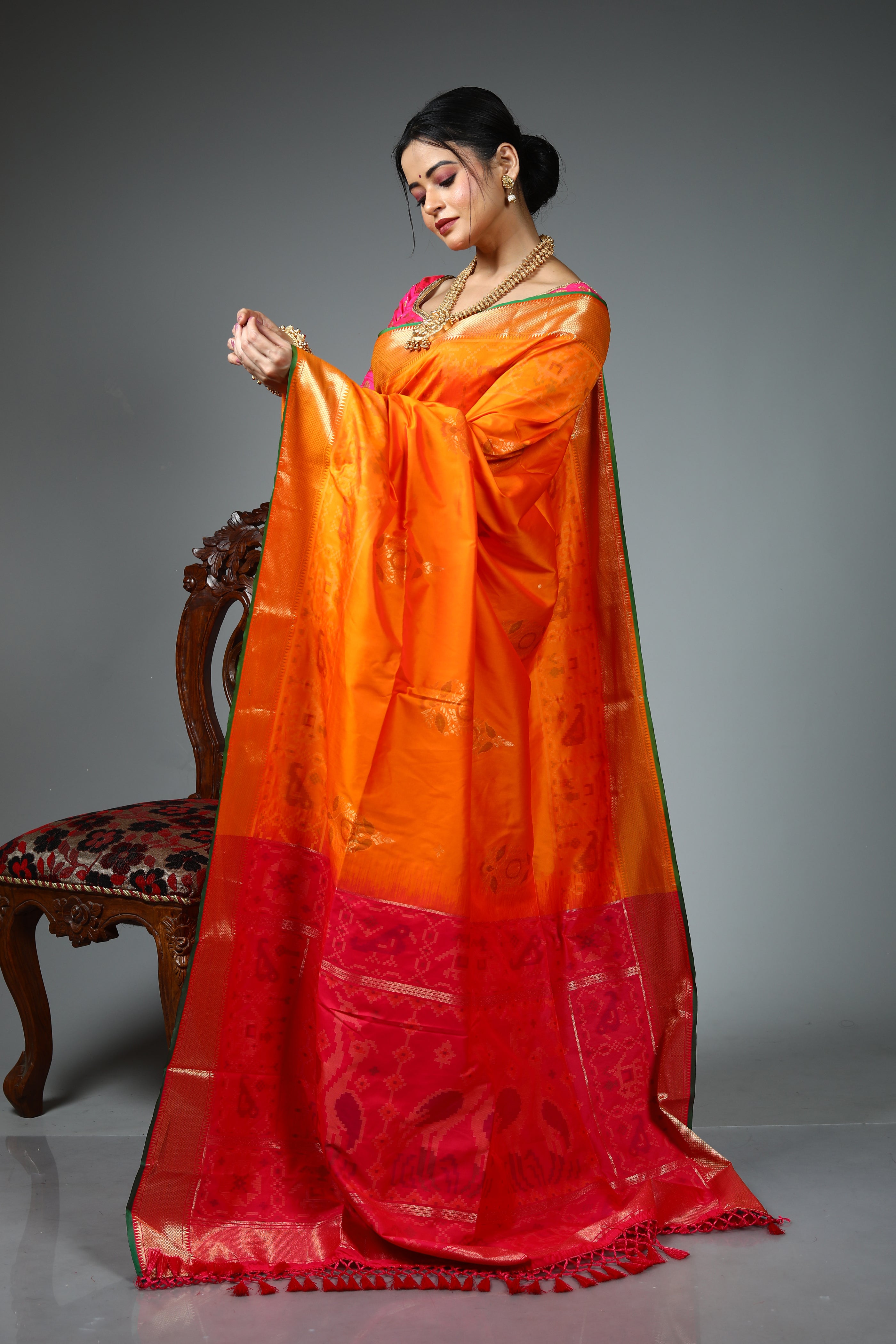 Orange Blended Silk Saree