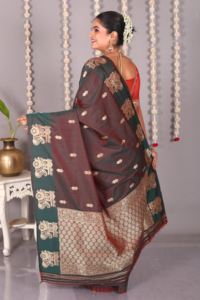 Dual Tone Brown Blended Mashru Silk Saree - Keya Seth Exclusive