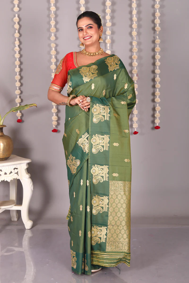 Green Blended Mashru Silk Saree - Keya Seth Exclusive